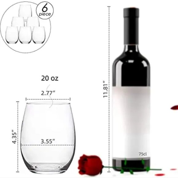 Stemless Wine Glasses | Set of 6 | 20 oz | NWOT | Crystal Clear | Modern - Picture 6 of 7